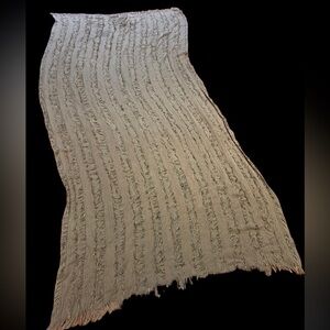 Vintage wooven tassel ends taupe beige  long eyelash blanket scarf